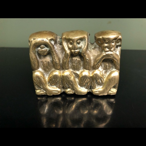 Vintage Three Wise Monkeys Small Brass Statue - Picture 11 of 15